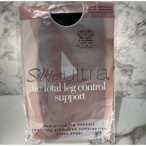 Sz Small NOS Silkies Ultra Total Leg Control Support Pantyhose- Jet Black 100108